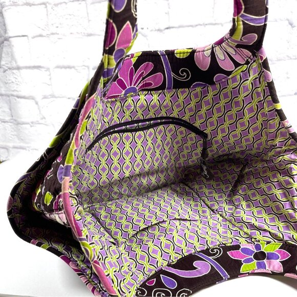 Vera Bradley Shoulder Tote Bag Purple Punch Floral Quilted Purse Pockets Retired - Picture 9 of 16